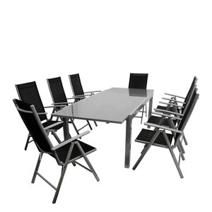 Pharao24.de Gartensitzgruppe in Schwarz und Grau klappbaren Stühlen (neunteilig)