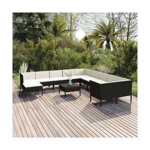 vidaXL 12-tlg. Garten-Lounge-Set mit Auflagen Poly Rattan Schwarz