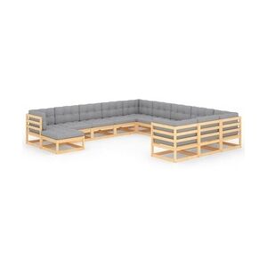 12-tlg. Garten-Lounge-Set mit Kissen Kiefer Massivholz