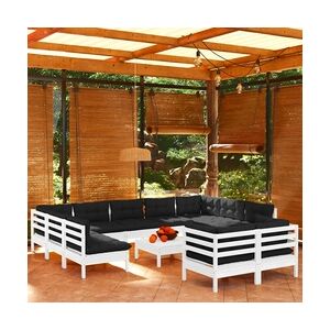 vidaXL 12-tlg. Garten-Lounge-Set mit Kissen Weiß Kiefer Massivholz