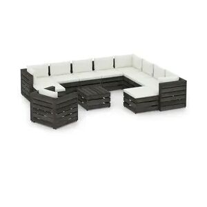 vidaXL 12-tlg. Garten-Lounge-Set mit Kissen Grau Imprägniertes Holz