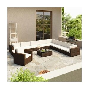 vidaXL 12-tlg. Garten-Lounge-Set mit Auflagen Poly Rattan Braun