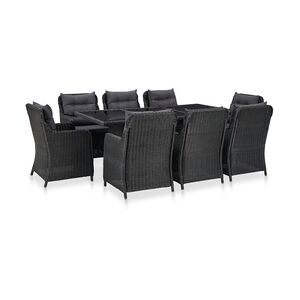 vidaXL 9-tlg. Garten-Essgruppe Poly Rattan Schwarz