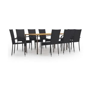 9-tlg. Garten-Essgruppe Poly Rattan Schwarz