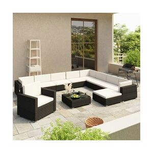 vidaXL 12-tlg. Garten-Lounge-Set mit Auflagen Poly Rattan Schwarz