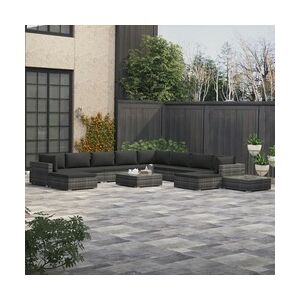 vidaXL 12-tlg. Garten-Lounge-Set mit Auflagen Poly Rattan Grau