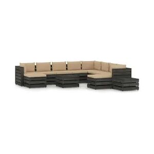 vidaXL 12-tlg. Garten-Lounge-Set mit Kissen Grau Imprägniertes Holz