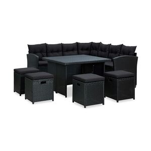 vidaXL 6-tlg. Garten-Lounge-Set mit Auflagen Poly Rattan Schwarz