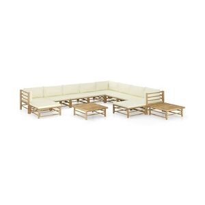 vidaXL 12-tlg. Garten-Lounge-Set mit Cremeweißen Kissen Bambus