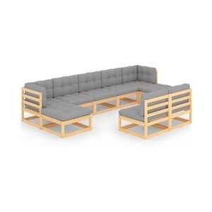 9-tlg. Garten-Lounge-Set mit Kissen Massivholz Kiefer