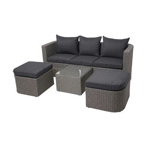 Mendler 3in1-Garnitur HWC-J37, Garten-/Lounge-Set Sonneninsel, Spun Poly halbrundes Poly-Rattan ~ grau, Kissen anthrazit