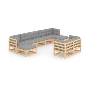 9-tlg. Garten-Lounge-Set mit Kissen Massivholz Kiefer