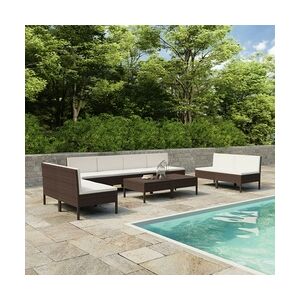 vidaXL 10-tlg. Garten-Lounge-Set mit Auflagen Poly Rattan Braun