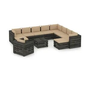 vidaXL 12-tlg. Garten-Lounge-Set mit Kissen Grau Imprägniertes Holz