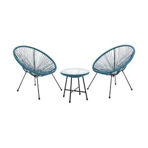 SVITA BALI Balkon Möbel Set Lounge Garnitur Relax Egg-Chair Flecht-Design Blau