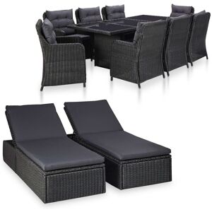 Bonnevie - 11-tlg. Gartenmöbel Set Sitzgruppe Garten mit Tisch und Stühlen - Poly Rattan Schwarz BV412666