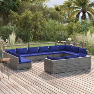 Maisonchic - 13-tlg. Garten-Lounge-Set Gartenmöbel-Set Terrassen-Sitzgruppe mit Kissen Grau Poly Rattan ZDEH46980