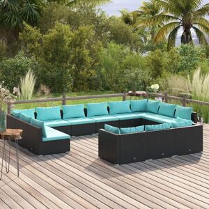 13-tlg. Garten-Lounge-Set, Gartenmöbel, Sitzgruppe Gartenset mit Kissen Schwarz Poly Rattan LLOAQ763435 Maisonchic