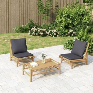 2 Stk. Gartenstühle Garten Balkon Terrasse Outdoor Sessel Gartenmöbel mit Dunkelgrauen Kissen Bambus BZRBD223127 Maisonchic