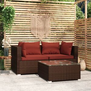 Maisonchic - 3-tlg. Garten-Lounge-Set, Gartenmöbel, Sitzgruppe Gartenset mit Kissen Braun Poly Rattan LLOAQ402468