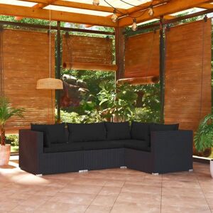4-tlg. Garten-Lounge-Set Gartenmöbel-Set Terrassen-Sitzgruppe mit Kissen Poly Rattan Schwarz ZDEH42890 MaisonChic