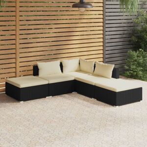 Maisonchic - 5-tlg. Garten-Lounge-Set, Gartenmöbel, Sitzgruppe Gartenset mit Kissen Poly Rattan Schwarz LLOAQ426293