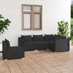 Maisonchic - 5-tlg. Garten-Lounge-Set, Gartenmöbel, Sitzgruppe Gartenset mit Kissen Poly Rattan Schwarz LLOAQ612291