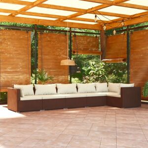 6-tlg. Garten-Lounge-Set Gartenmöbel-Set Terrassen-Sitzgruppe mit Kissen Poly Rattan Braun ZDEH87393 Maisonchic