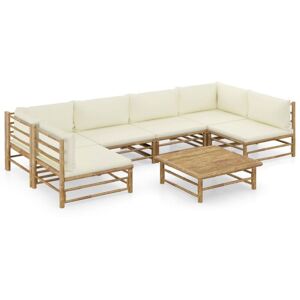 7-tlg. Sitzgruppe Gartenmöbel Set - Garten-Lounge-Set mit Cremeweißen Kissen Bambus BV842214 Bonnevie