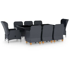 Bonnevie - 9-tlg. Garten-Essgruppe Gartenmöbel Set - Esstisch mit 8 Stühlen mit Auflagen Poly Rattan Dunkelgrau BV784886