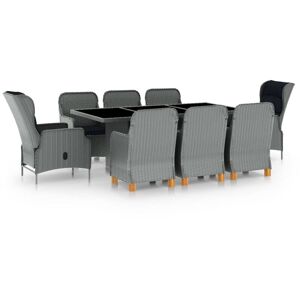 9-tlg. Garten-Essgruppe Gartenmöbel Set - Esstisch mit 8 Stühlen mit Auflagen Poly Rattan Hellgrau BV709007 - BonneVie