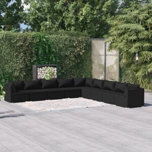 9-tlg. Garten-Lounge-Set Gartenmöbel-Set Terrassen-Sitzgruppe mit Kissen Poly Rattan Schwarz ZDEH89594 Maisonchic