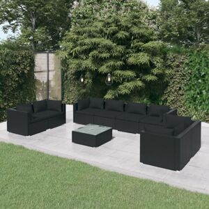 9-tlg. Garten-Lounge-Set, Gartenmöbel, Sitzgruppe Gartenset mit Kissen Poly Rattan Schwarz LLOAQ250527 Maisonchic