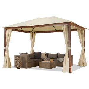 INTENT24 Gartenpavillon 3x4 m Holzoptik, Dach ca. 220 g/m² Polyester 4 Seitenteile in champagner - champagnerfarben