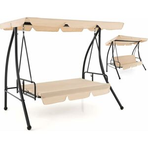 GOPLUS 2-Sitzer Schaukelstuhl mit verstellbarem Dach, Gartenschaukel mit klappbarer Rücklehne & weicher Kissen, Terrasseschaukel mit Metallrahmen &