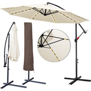 3m Sonnenschirm Gartenschirm mit led Solar & Schutzhülle Ampelschirm Pavillon Kurbelsonnenschirm Alu,Beige,3m - Vingo