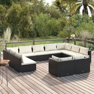 11-tlg. Garten-Lounge-Set, Gartenmöbel, Sitzgruppe Gartenset mit Kissen Schwarz Poly Rattan LLOAQ897260 Maisonchic