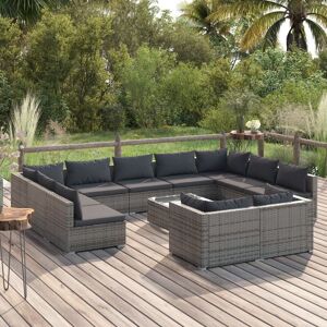 Maisonchic - 12-tlg. Garten-Lounge-Set, Gartenmöbel, Sitzgruppe Gartenset mit Kissen Grau Poly Rattan LLOAQ399371