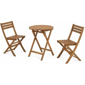 Kave Home - Elisia Set aus Outdoor-Tisch und 2 Klappstühle aus massivem Akazienholz FSC 100% - Braun