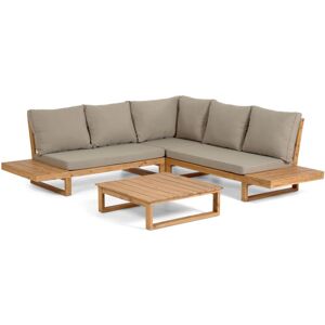 Set Flaviina 5-Sitzer Ecksofa und Tisch aus massivem Akazienholz fsc 100% - Kave Home