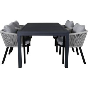 EBUY24 Marbella Gartenset Tisch 100x160/240cm und 4 Stühle Virya weiß, schwarz.