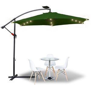 Ampelschirm 350cm LED-Beleuchtung & Kurbel – UV-Schutz wasserabweisend knickbar – Sonnenschirm Marktschirm – Grün - Grün - Vingo