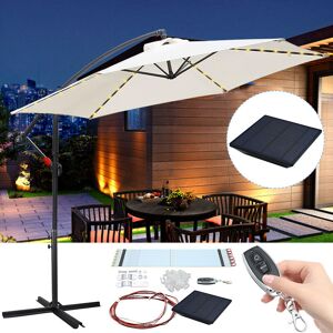 3.5m Sonnenschirm Gartenschirm mit led Solar Ampelschirm Pavillon Kurbelsonnenschirm Alu Beige - Beige - Tolletour