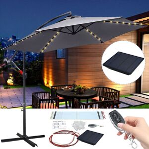 3.5m Sonnenschirm Gartenschirm mit led Solar Ampelschirm Pavillon Kurbelsonnenschirm Alu Grau - Grau - Tolletour