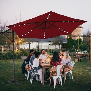 Sonnenschirm Rot led Solar Ø300cm Ampelschirm Gartenschirm Marktschirm Kurbel Balkon Alu Neigbar - Rot - Tolletour