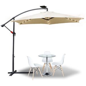 VINGO Ampelschirm 350cm LED-Beleuchtung & Kurbel – UV-Schutz wasserabweisend knickbar – Sonnenschirm Marktschirm – Beige - Beige