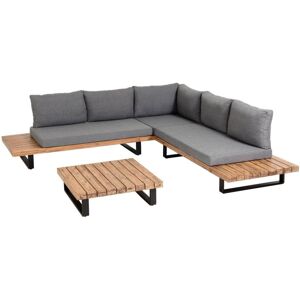 Kave Home Zalika Outdoor-Set aus 5-Sitzer Ecksofa und Tisch - grau/natur - Sofa: 255x255x78 cm, Tisch: 82x82x25 cm