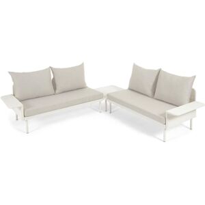 Kave Home Zaltana Garten-Set aus Ecksofa und Tisch - weiß - Sofa: 230x230x82 cm, Tisch: 70x70x27 cm