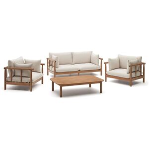 Kave Home Sacova Outdoor-Set aus 2 Sesseln, 2-Sitzer & Couchtisch - natur - Sofa: 195x90x66 cm, Sessel: 105x90x66 cm, Tisch: 140x89x36 cm