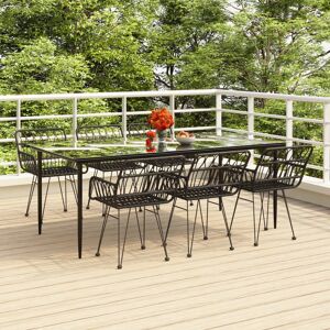 vidaXL 7-tlg. Garten-Essgruppe Schwarz Poly Rattan - Schwarz - Size: 200 x 100 x 74 cm